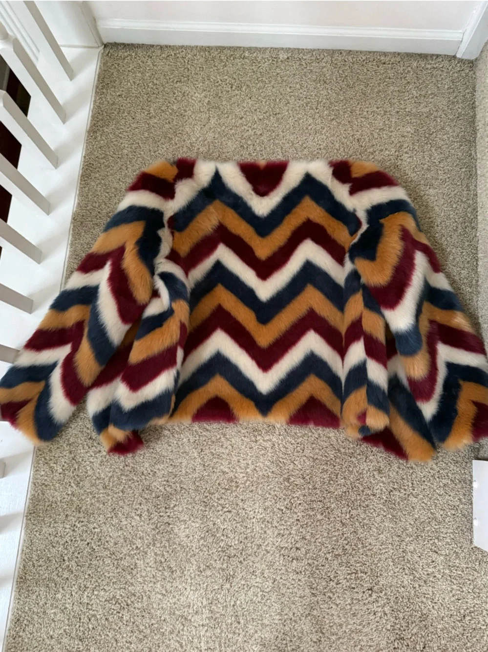NWOT Unreal Fur Faux Fur Frequency Chevron Statement Jacket Vegan M